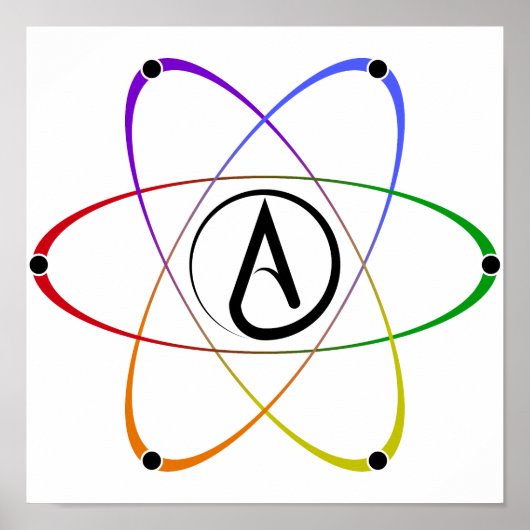 Atheist Atom Symbol Rainbow Black ポスター (正面)