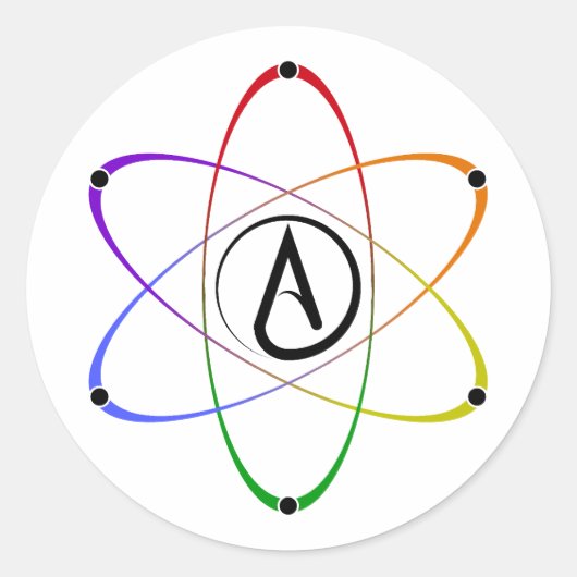 Atheist Atom Symbol Rainbow Black ラウンドシール (正面)