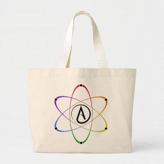 Atheist Atom Symbol Rainbow Black ラージトートバッグ