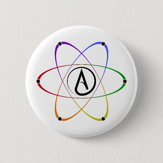 Atheist Atom Symbol Rainbow Black 缶バッジ (正面)