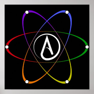Atheist Atom Symbol Rainbow White ポスター