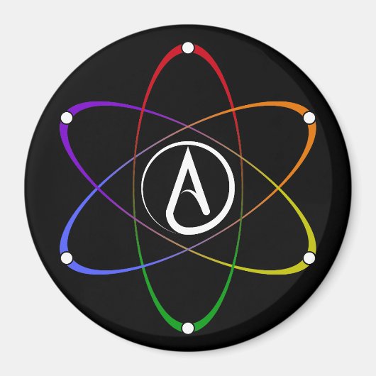 Atheist Atom Symbol Rainbow White マグネット (正面)