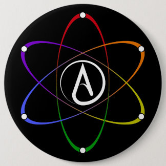 Atheist Atom Symbol Rainbow White 缶バッジ
