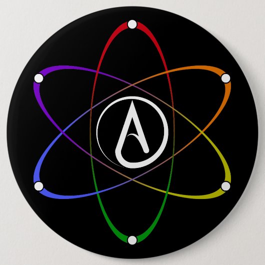 Atheist Atom Symbol Rainbow White 缶バッジ (正面)