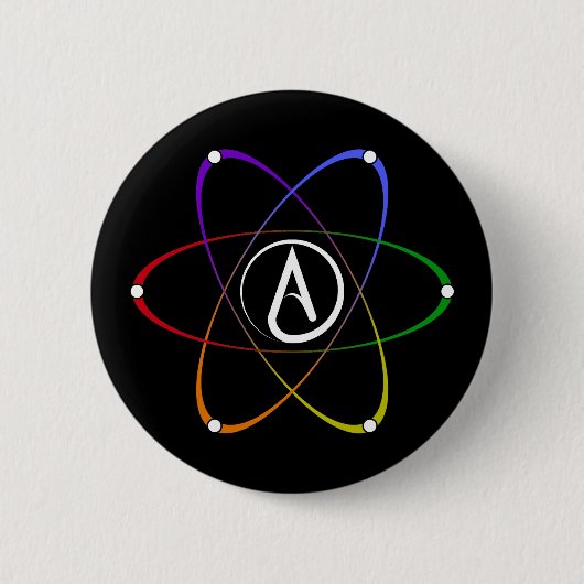 Atheist Atom Symbol Rainbow White 缶バッジ (正面)