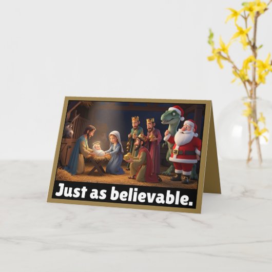 Atheist dinosaur and Santa Christmas カード (黄色い花)