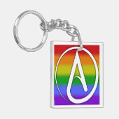 Atheist Symbol White over Rainbow キーホルダー (正面左)