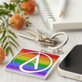 Atheist Symbol White over Rainbow キーホルダー (正面右)