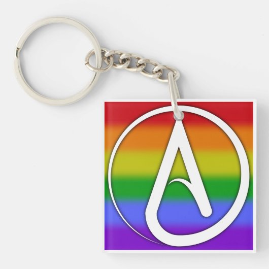 Atheist Symbol White over Rainbow キーホルダー (正面)