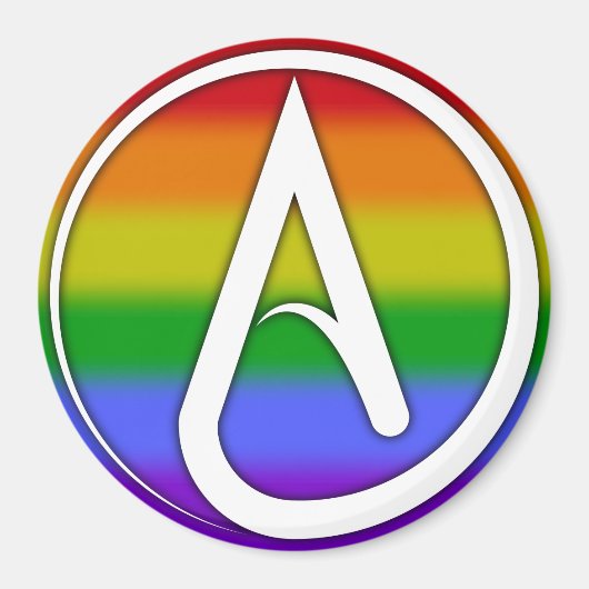Atheist Symbol White over Rainbow マグネット (正面)