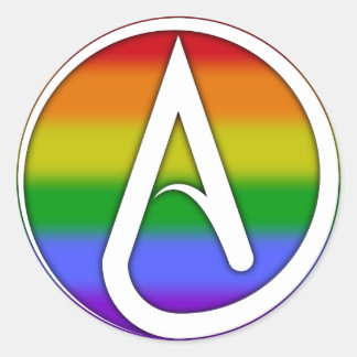 Atheist Symbol White over Rainbow ラウンドシール