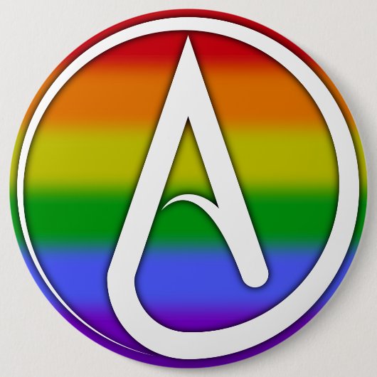 Atheist Symbol White over Rainbow 缶バッジ (正面)