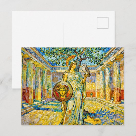 Athena with Owl and Shield by Olive Tree in Temple ポストカード (正面/裏面)