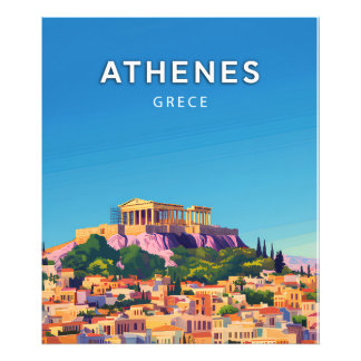 Athenes, Grece, Poster style rétro-chic フォトプリント