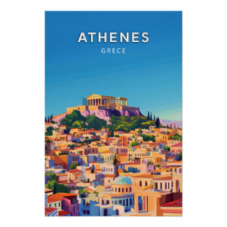 Athenes, Grece, Poster style rétro-chic ポスター