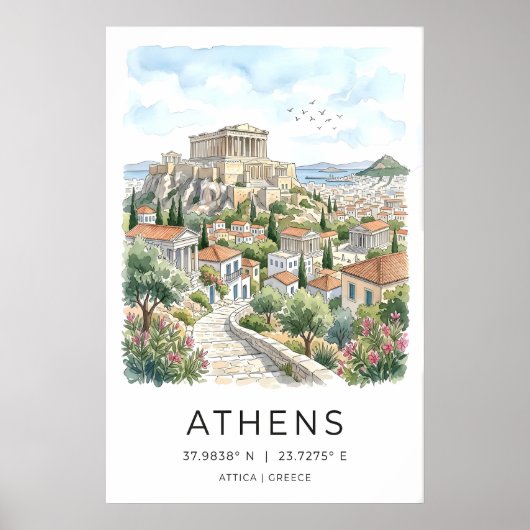 Athens City Art Print Parthenon and Stone Path ポスター (正面)