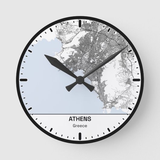 Athens Clock City Line Art ラウンド壁時計 (正面)