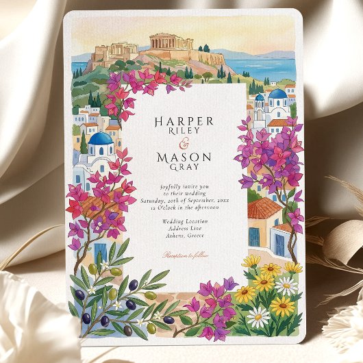 Athens Greece Acropolis Bougainvillea Wedding 招待状