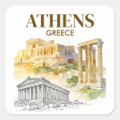 Athens Greece Acropolis Watercolor Sketch Custom スクエアシール (正面)