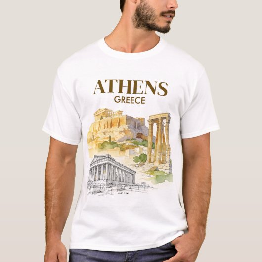 Athens Greece Acropolis Watercolor Sketch Custom Tシャツ (正面)