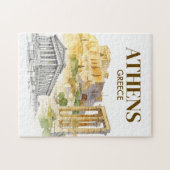 Athens Greece Acropolis Watercolor Sketch Travel ジグソーパズル (横)