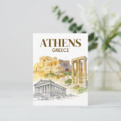 Athens Greece Acropolis Watercolor Sketch Travel ポストカード (スタンド正面)