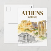 Athens Greece Acropolis Watercolor Sketch Travel ポストカード (正面/裏面)
