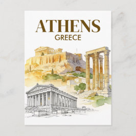 Athens Greece Acropolis Watercolor Sketch Travel ポストカード