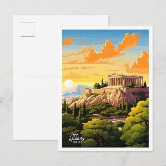 Athens Greece Art Vintage Travel Illustration ポストカード (正面/裏面)