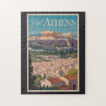 Athens Greece Parthenon Travel Art Vintage ジグソーパズル<br><div class="desc">Athens retro vector travel design. The city is still dominated by 5th-century BC landmarks,  including the Acropolis,  a hilltop citadel topped with ancient buildings like the colonnaded Parthenon temple.</div>