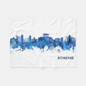 Athens Greece Skyline Blue フリースブランケット (正面(横))