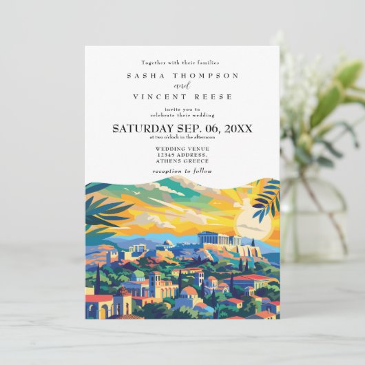 Athens Greece Wedding Invitation Retro 招待状 (スタンド正面)