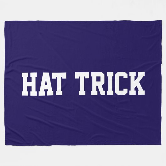 Athletic Bold White HAT TRICK Text On Navy Blue フリースブランケット (正面(横))