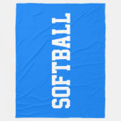 Athletic Bold White SOFTBALL Text On Bright Blue フリースブランケット (正面)
