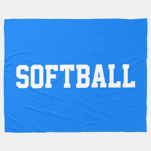 Athletic Bold White SOFTBALL Text On Bright Blue フリースブランケット (正面(横))