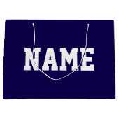 Athletic White YOUR NAME Text On Deep Navy Blue ラージペーパーバッグ (正面)