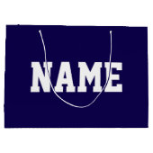 Athletic White YOUR NAME Text On Deep Navy Blue ラージペーパーバッグ (裏面)
