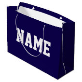 Athletic White YOUR NAME Text On Deep Navy Blue ラージペーパーバッグ (裏面アングル)
