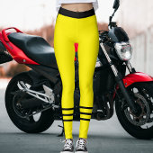 Athletic Women Modern Cute Yellow Black Stripes レギンス