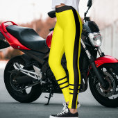 Athletic Women Modern Cute Yellow Black Stripes レギンス