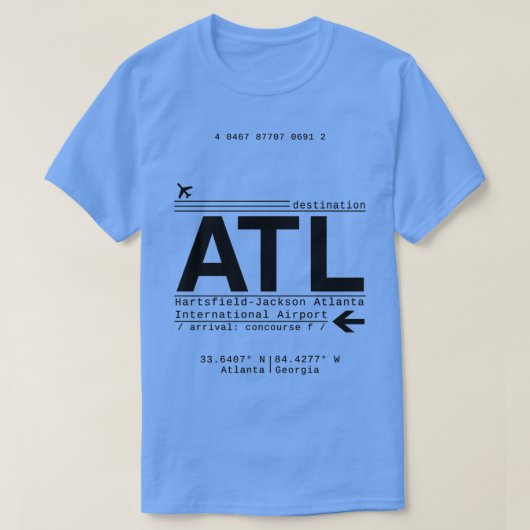 ATLアトランタ国際的空港コールレター Tシャツ (デザイン正面)