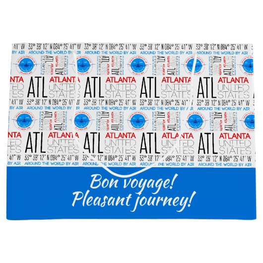 ATL、アトランタはエアパターンで世界を旅行 ラージペーパーバッグ (正面)