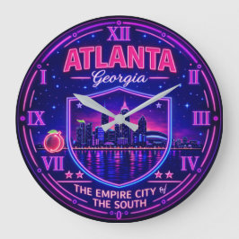 Atlanta Georgia Neon Skyline  ラージ壁時計
