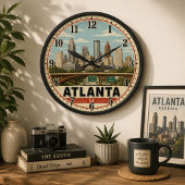 Atlanta Georgia Skyline Vintage Travel Poster ラージ壁時計