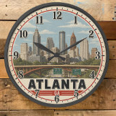 Atlanta Georgia Skyline Vintage Travel Poster ラージ壁時計