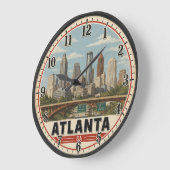 Atlanta Georgia Skyline Vintage Travel Poster ラージ壁時計 (傾斜)