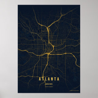 Atlanta Gold Map Print Georgia Wallart Poster Gift ポスター