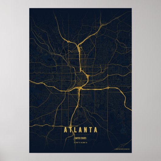Atlanta Gold Map Print Georgia Wallart Poster Gift ポスター (正面)