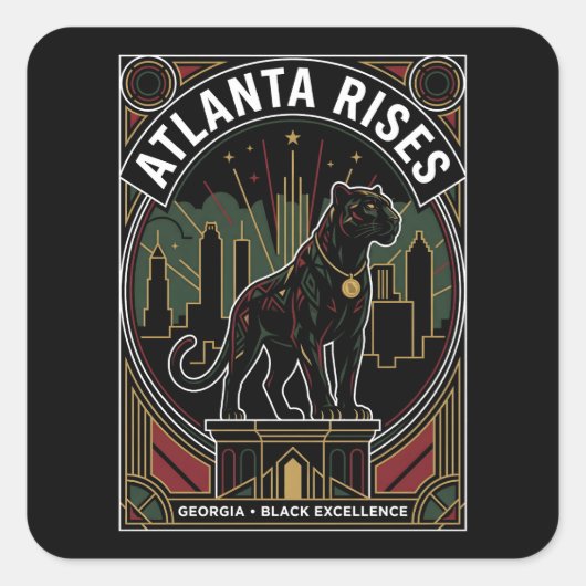 Atlanta Rises Black Panther Black Excellence Art スクエアシール (正面)