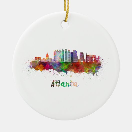 Atlanta V2 skyline in watercolor セラミックオーナメント (正面)
